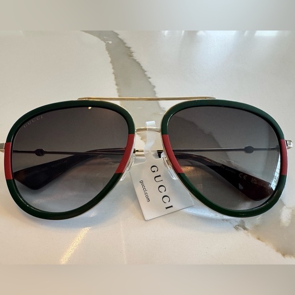 Gucci Green and Red Aviator Sunglasses - Picture 3 of 12
